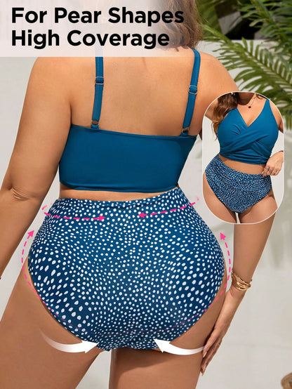 Swim Lushoire Plus Size Criss-Cross Wrap Summer Bikini, Fashionable Beach Swimwear