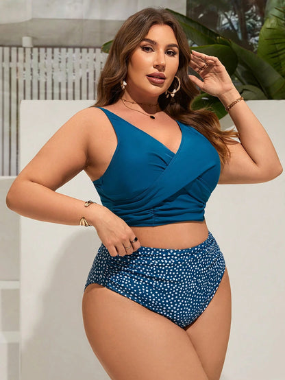 Swim Lushoire Plus Size Criss-Cross Wrap Summer Bikini, Fashionable Beach Swimwear