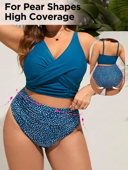 Swim Lushoire Plus Size Criss-Cross Wrap Summer Bikini, Fashionable Beach Swimwear
