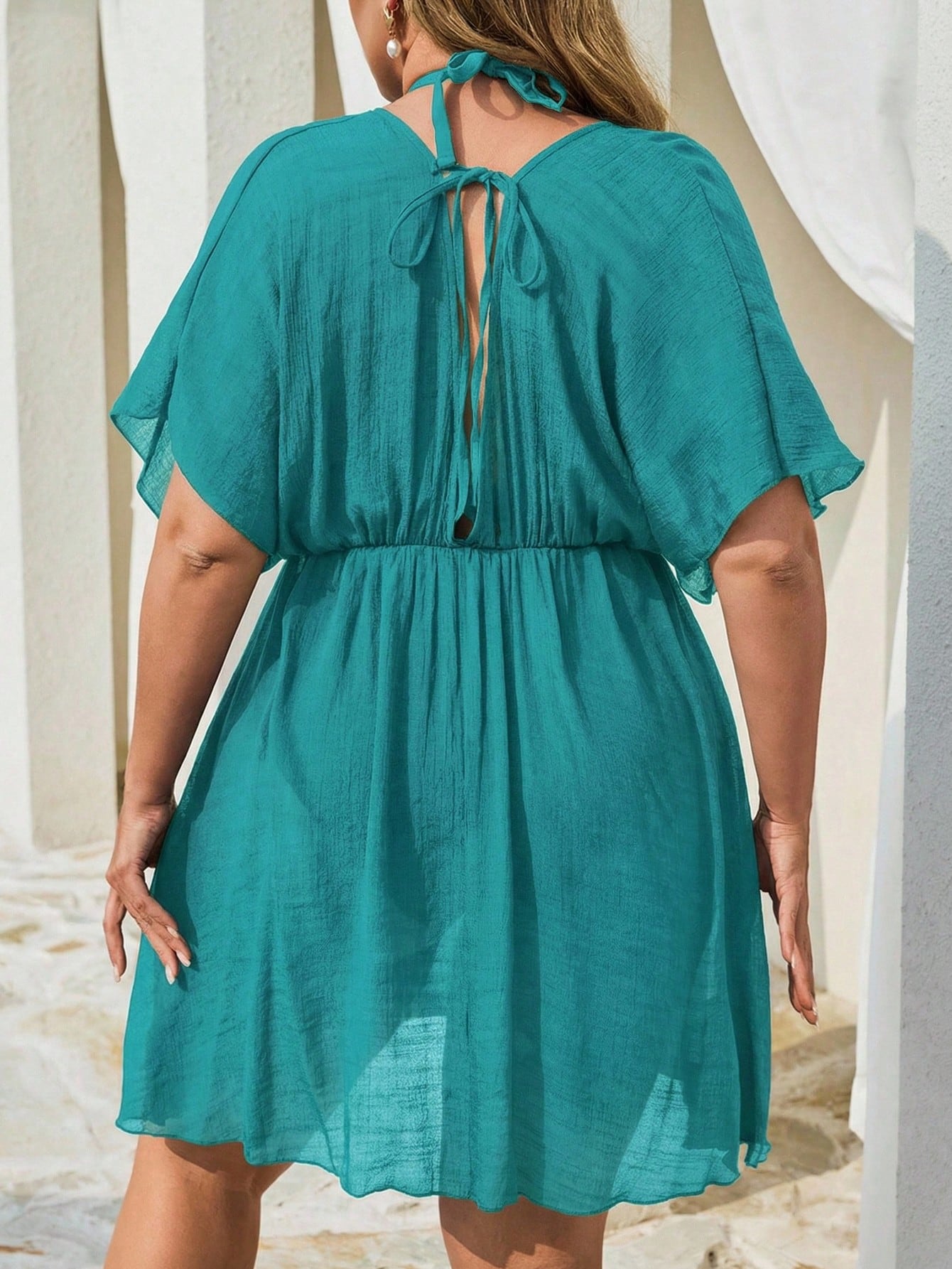 Swim Lushoire Plus Size Solid Color Beach Cover-Up, Basic Style For Summer
