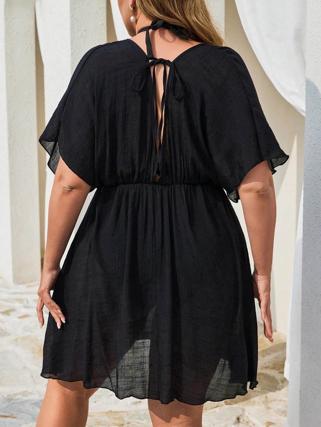Swim Lushoire Plus Size Solid Color Beach Cover-Up, Basic Style For Summer