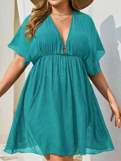 Swim Lushoire Plus Size Solid Color Beach Cover-Up, Basic Style For Summer