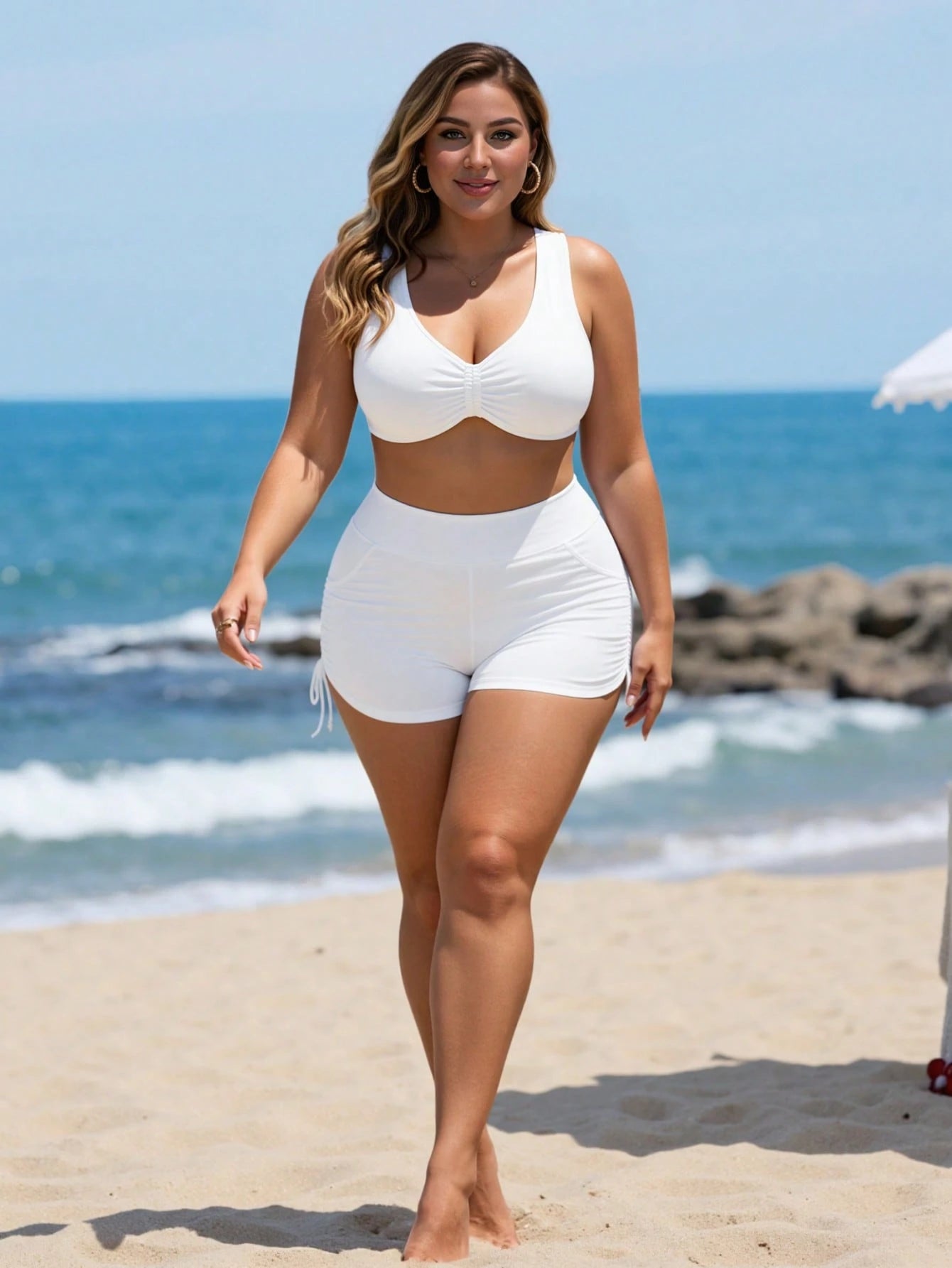 Swim Lushoire Plus Size Summer Beach Solid Color Drawstring Side Shorts Swimwear Bottom