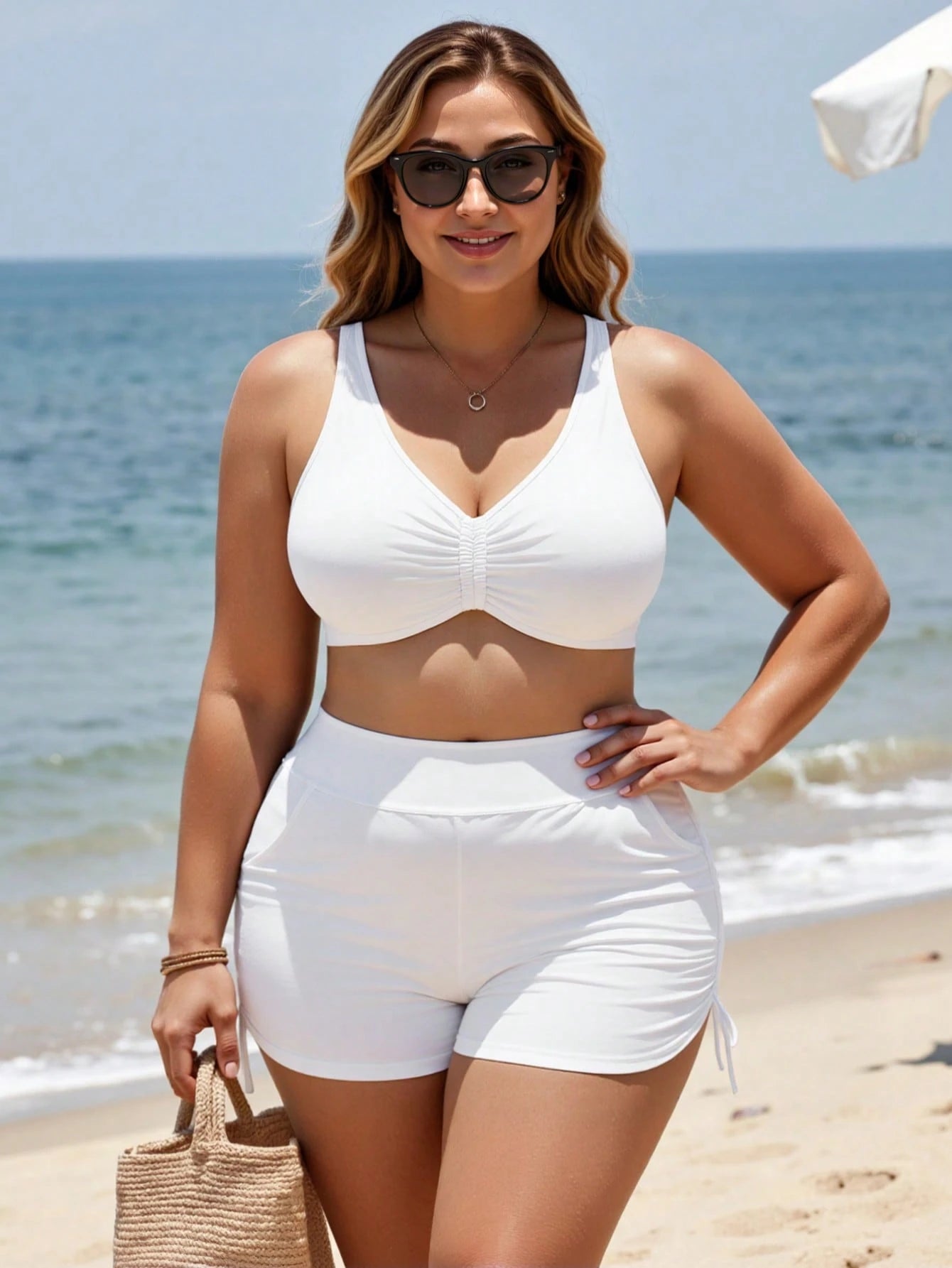 Swim Lushoire Plus Size Summer Beach Solid Color Drawstring Side Shorts Swimwear Bottom