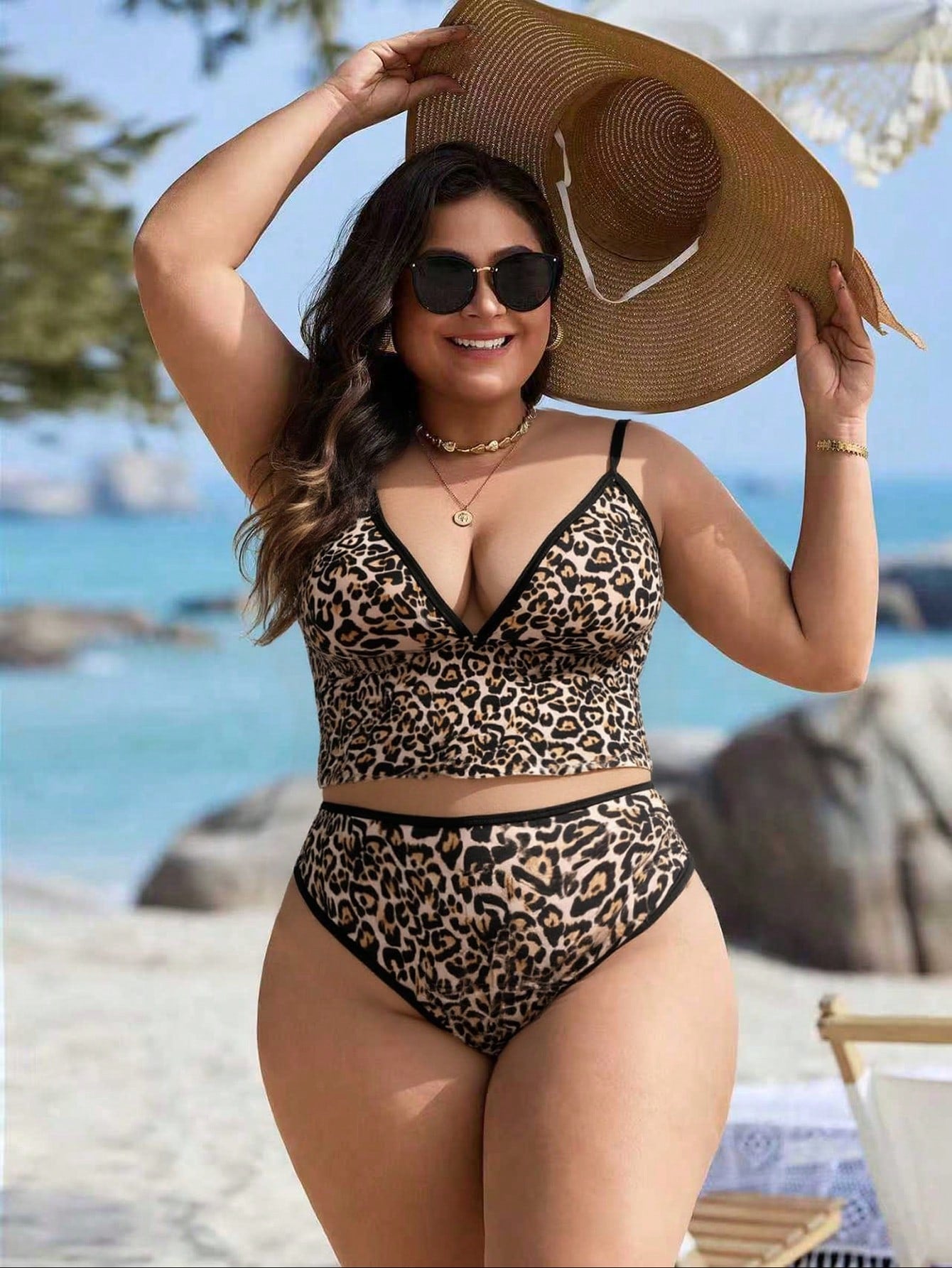 Swim Lushoire Plus Size Women 2-Piece Geometric Print Bikini Swimwear Tie Dye,Summer,Beach,Vacation,Holiday Modest Bow Adjustable Strap High Waist High Leg Opening