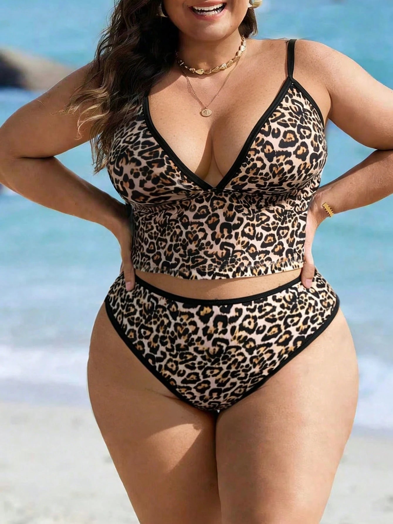 Swim Lushoire Plus Size Women 2-Piece Geometric Print Bikini Swimwear Tie Dye,Summer,Beach,Vacation,Holiday Modest Bow Adjustable Strap High Waist High Leg Opening