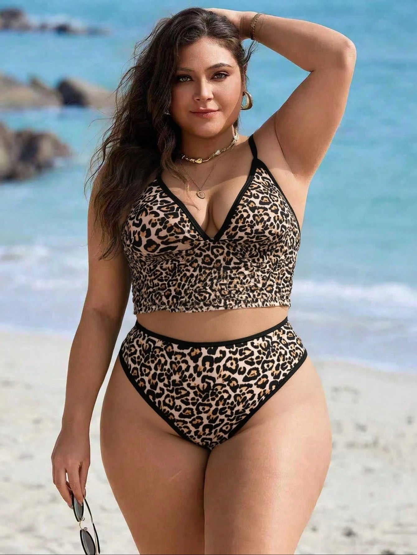 Swim Lushoire Plus Size Women 2-Piece Geometric Print Bikini Swimwear Tie Dye,Summer,Beach,Vacation,Holiday Modest Bow Adjustable Strap High Waist High Leg Opening