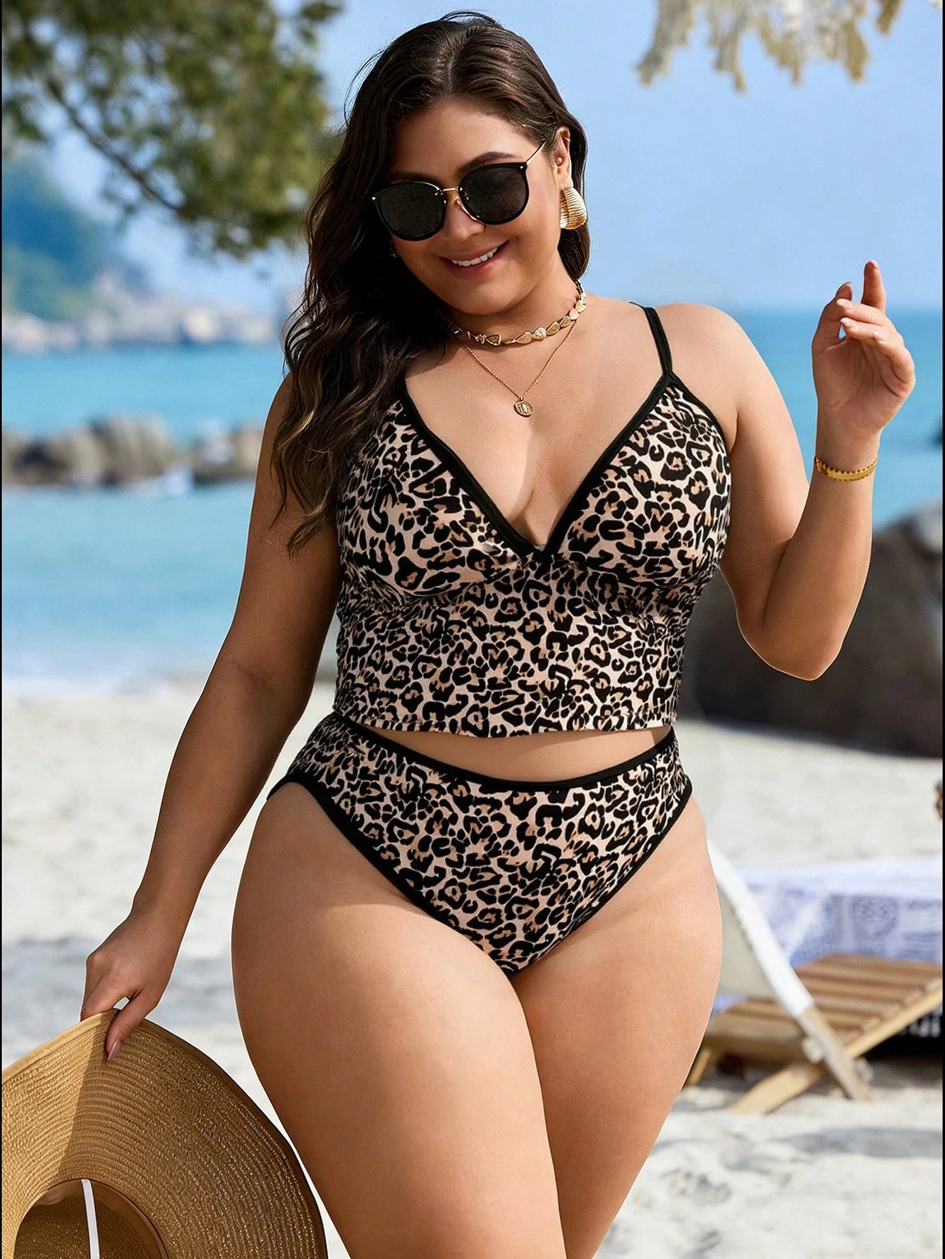 Swim Lushoire Plus Size Women 2-Piece Geometric Print Bikini Swimwear Tie Dye,Summer,Beach,Vacation,Holiday Modest Bow Adjustable Strap High Waist High Leg Opening