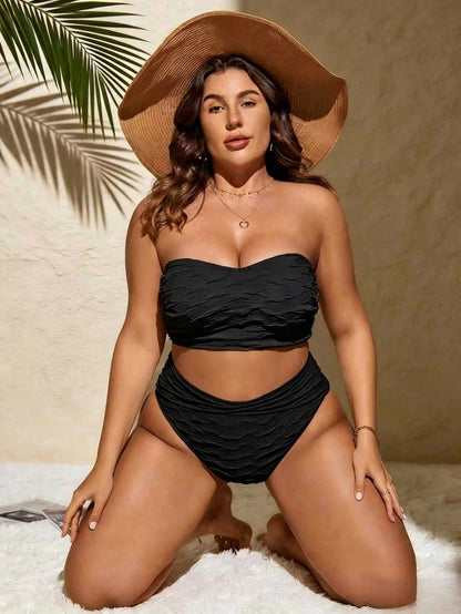 Swim Lushoire Plus Size Women 2-Piece Solid Color White Special Fabric Rose Detachable Adjustable Thick Shoulder Strap 2026 Hot High Waist Triangle Bikini Tie String Separate Swimsuit Set