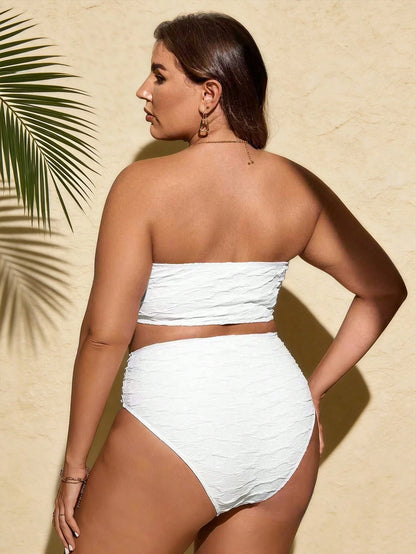 Swim Lushoire Plus Size Women 2-Piece Solid Color White Special Fabric Rose Detachable Adjustable Thick Shoulder Strap 2026 Hot High Waist Triangle Bikini Tie String Separate Swimsuit Set