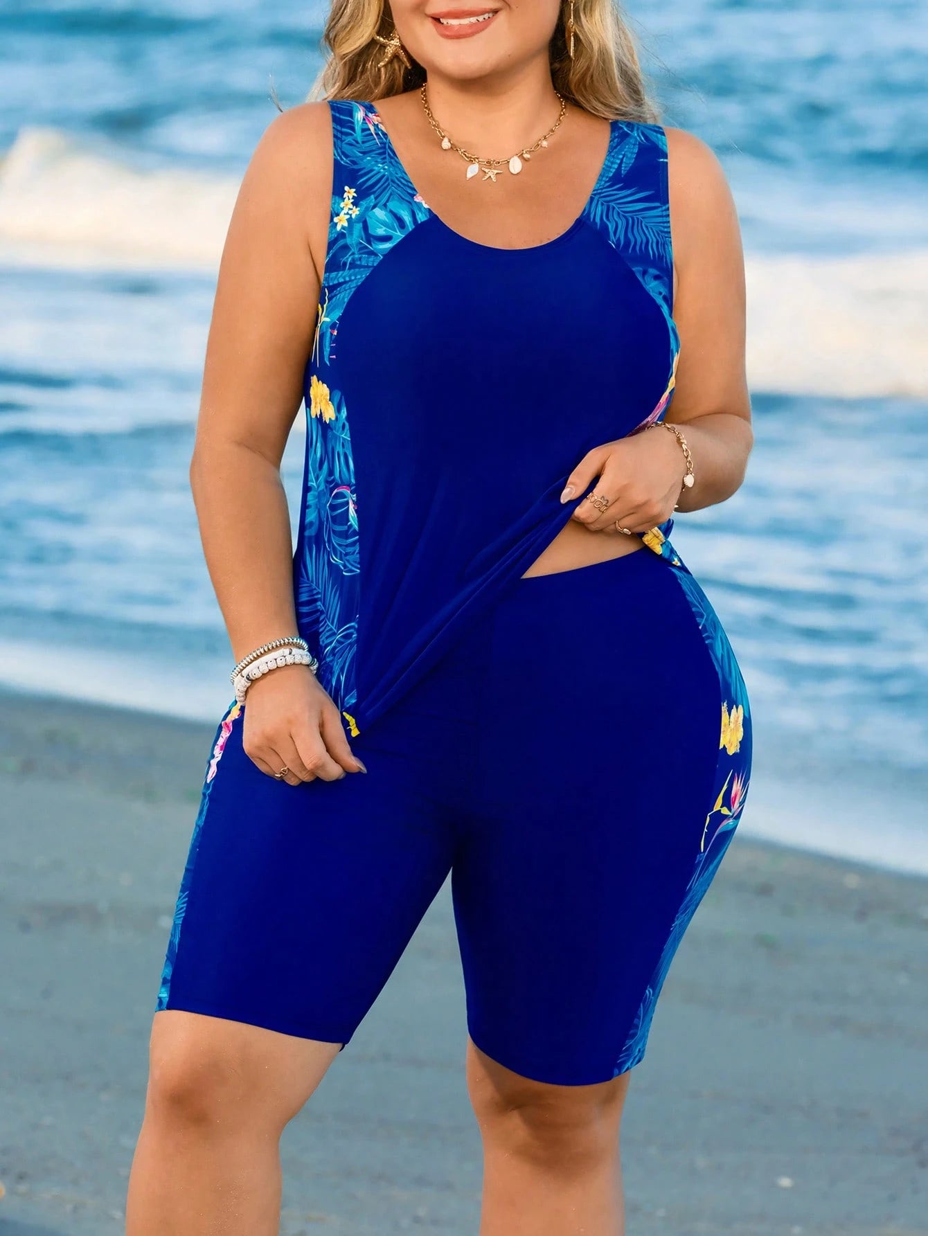 Swim Lushoire Plus Size Women 2 Pieces Swimwear, Tummy Control Crop Top Bikini Set, Casual Elegant For Sports, Beach, Pool For Summer Beach Vacation