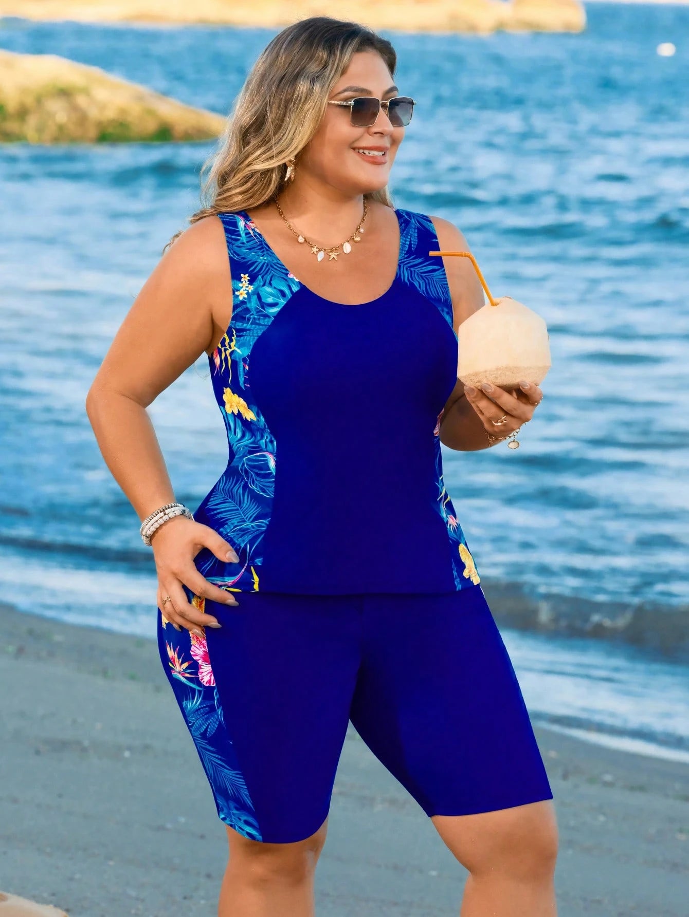 Swim Lushoire Plus Size Women 2 Pieces Swimwear, Tummy Control Crop Top Bikini Set, Casual Elegant For Sports, Beach, Pool For Summer Beach Vacation