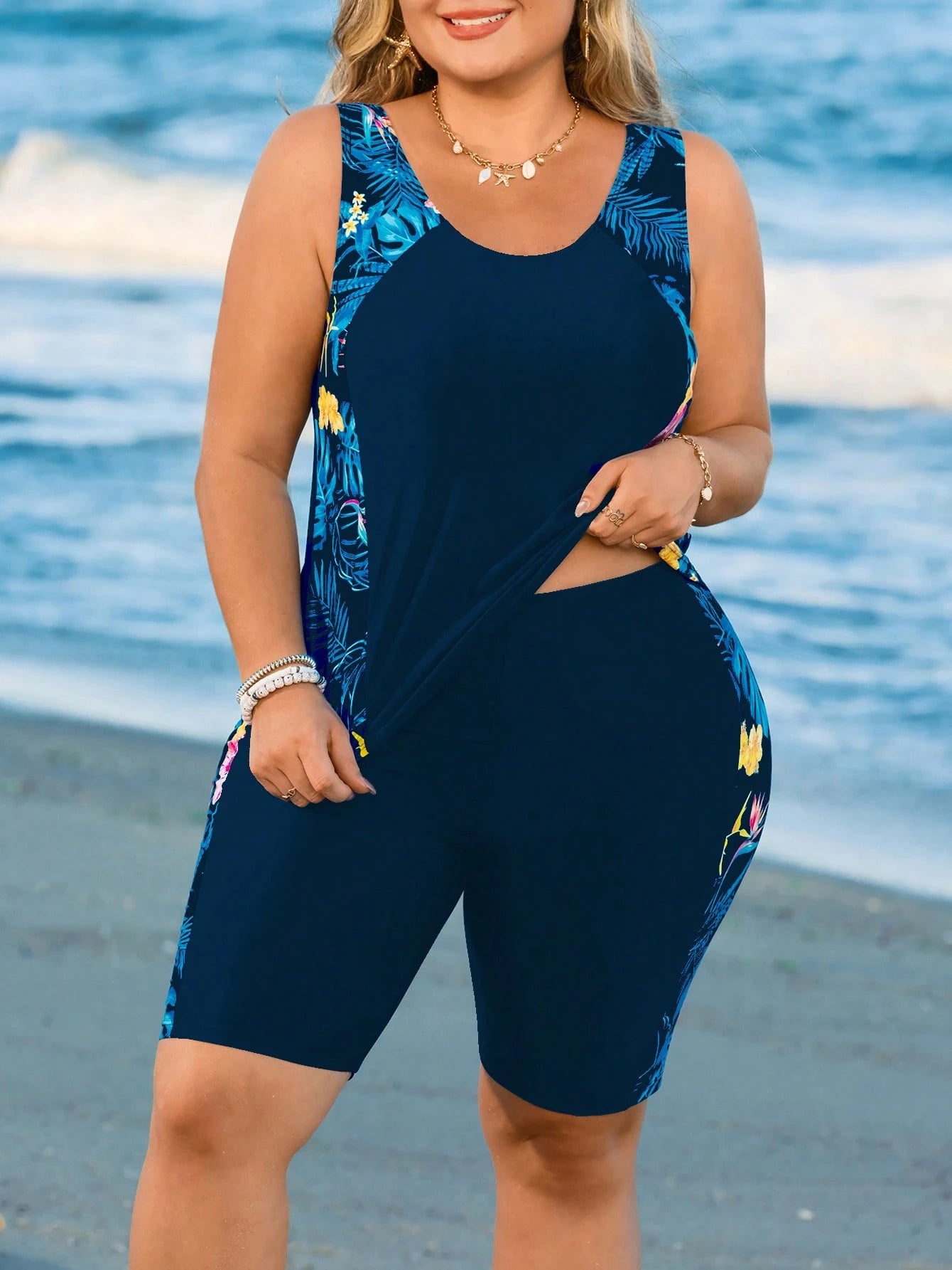 Swim Lushoire Plus Size Women 2 Pieces Swimwear, Tummy Control Crop Top Bikini Set, Casual Elegant For Sports, Beach, Pool For Summer Beach Vacation