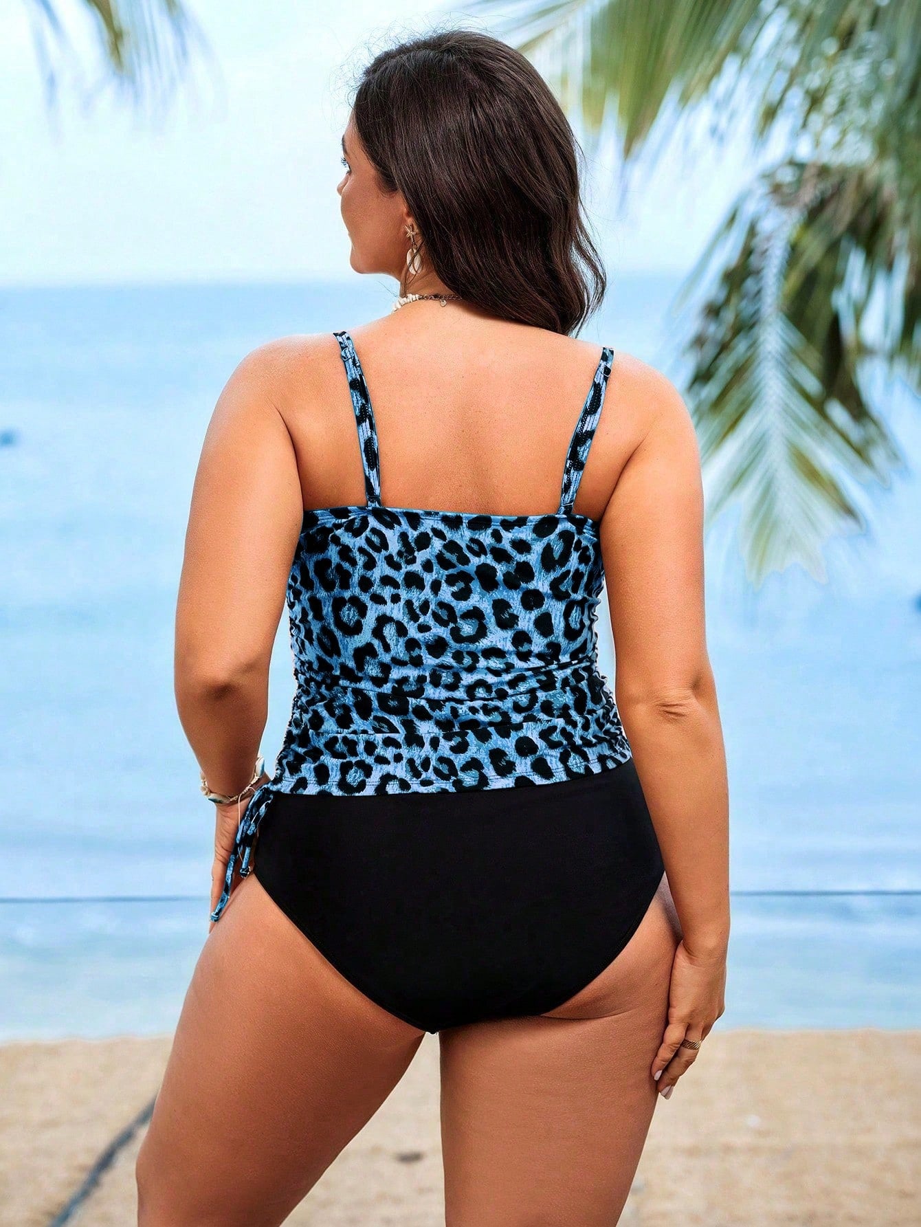 Swim Lushoire Plus Size Women 2pcs Leopard Print Tankini Swimwear, Conceals Belly, Beach Vacation
