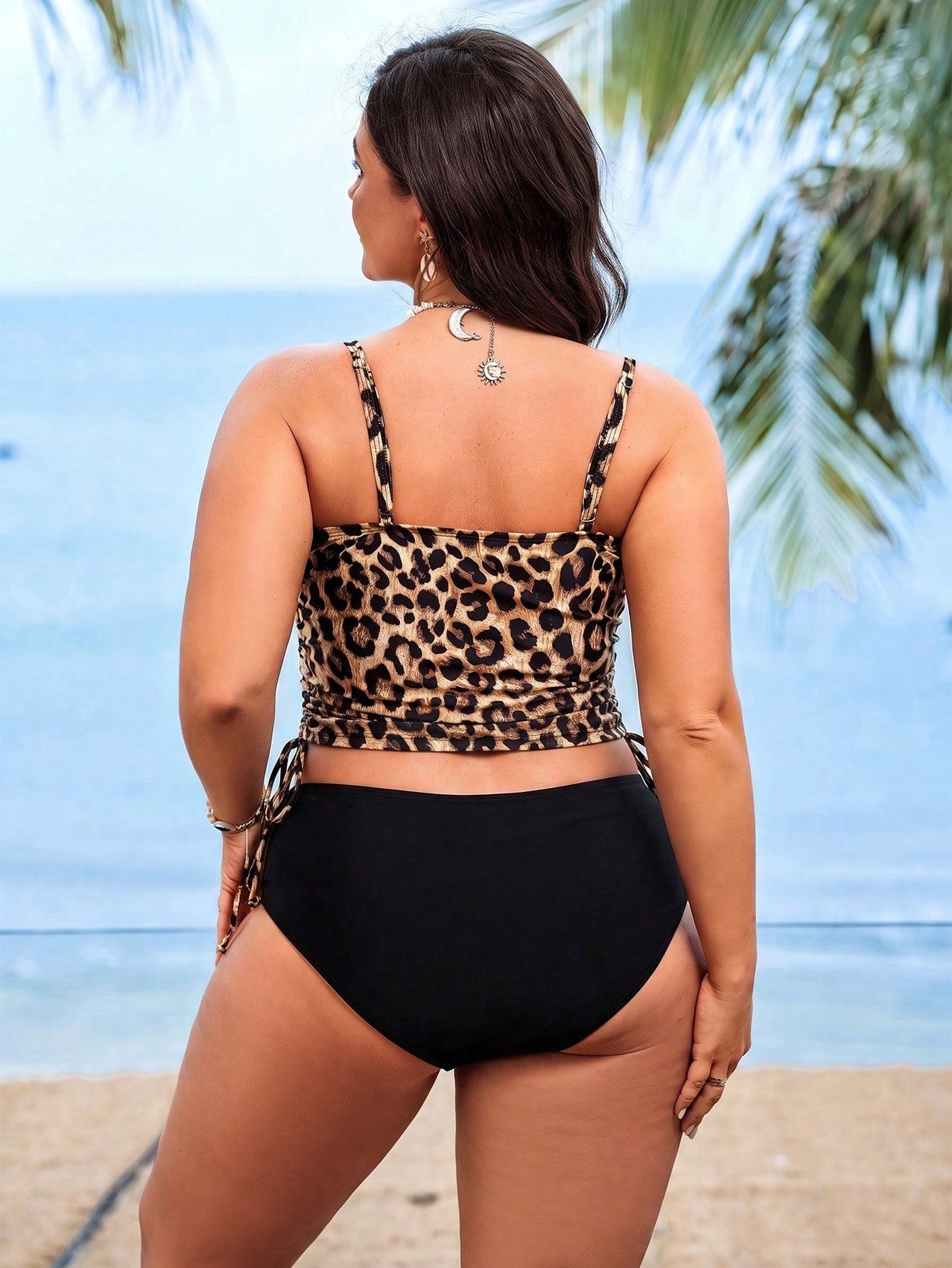 Swim Lushoire Plus Size Women 2pcs Leopard Print Tankini Swimwear, Conceals Belly, Beach Vacation