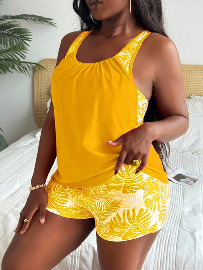 Swim Lushoire Plus Size Women Butter Yellow Yellow Tankini Swimwear With Tummy Control Vacation Summer