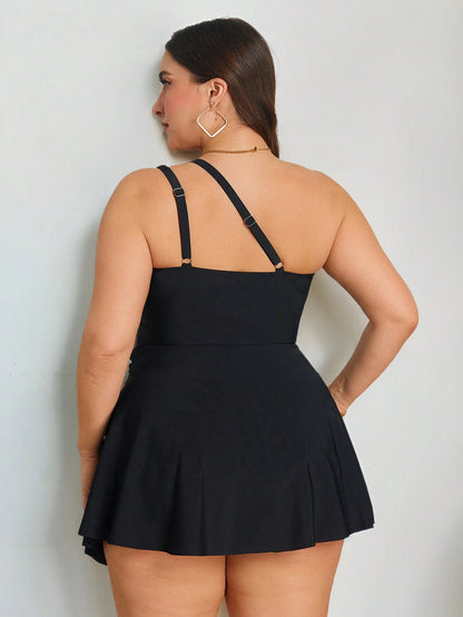 Swim Lushoire Plus Size Women One-Piece Casual Swimsuit With Strap Decor Summer
