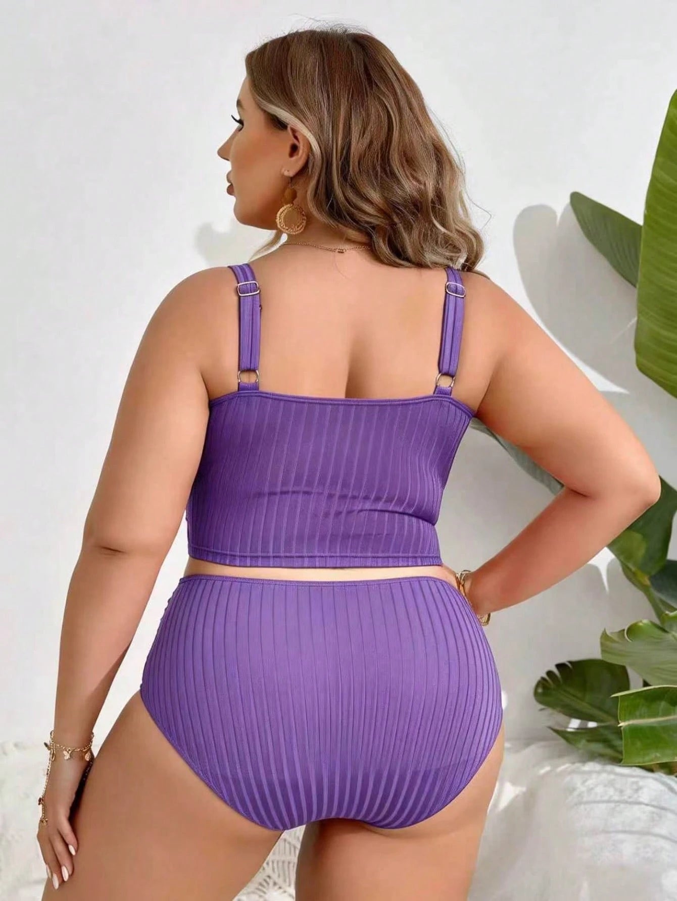 Swim Lushoire Plus Size Women's Summer Beach Solid Color Ruched Tankini Set