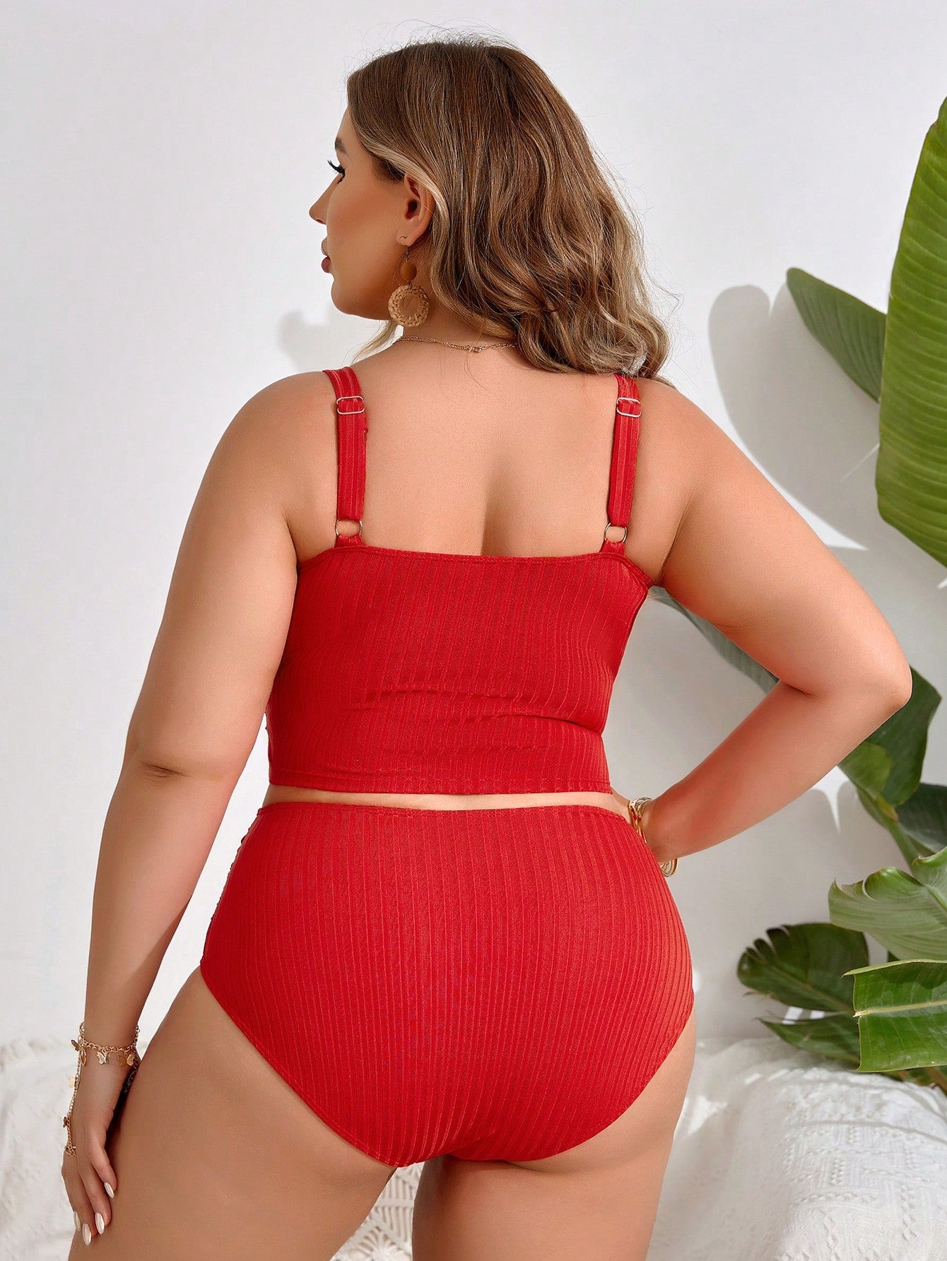 Swim Lushoire Plus Size Women's Summer Beach Solid Color Ruched Tankini Set