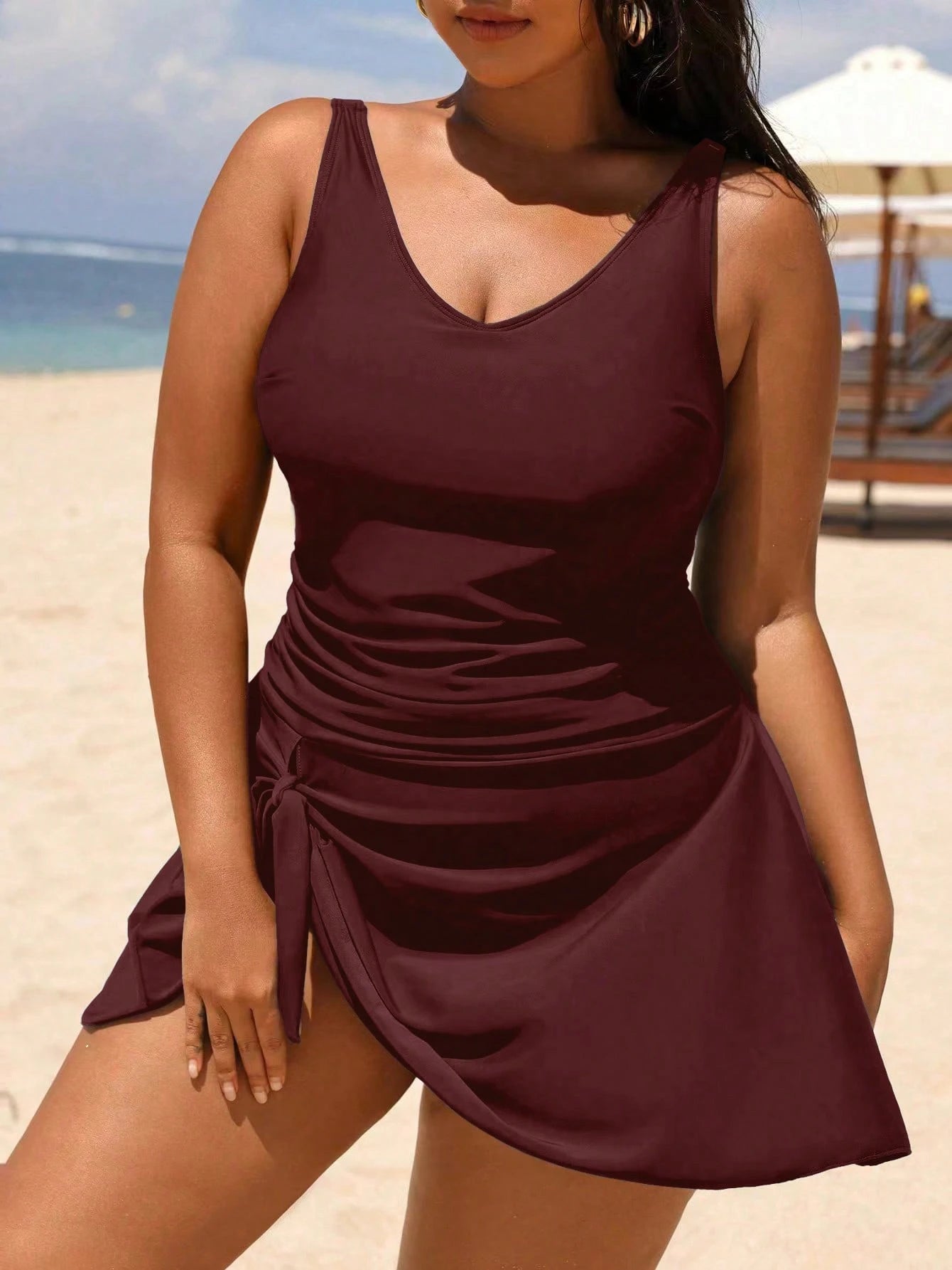 Swim Lushoire Plus Size Women's Twist Side One-Piece Swimsuit, Fashionable For Vacation