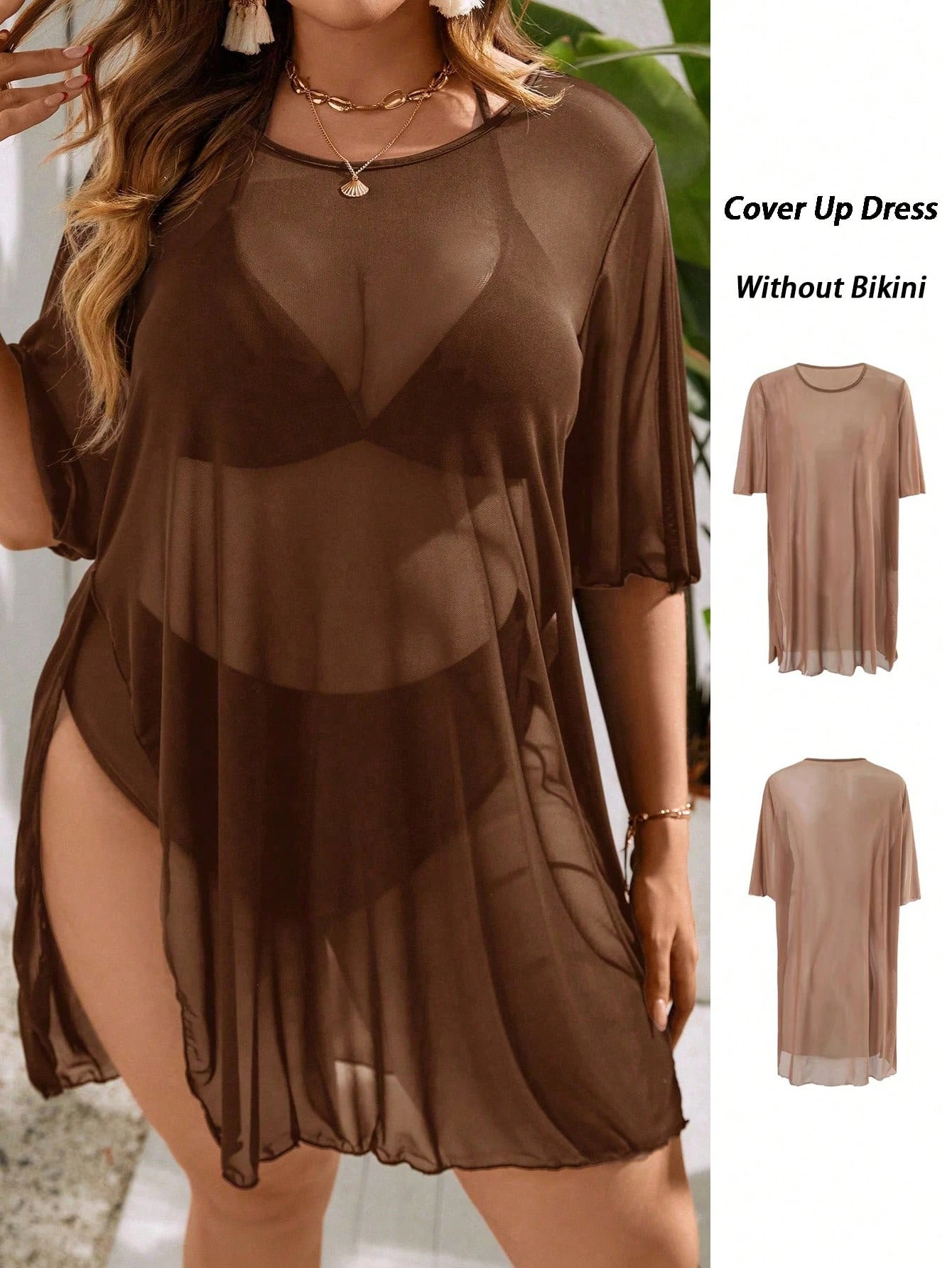 Swim Lushoire Summer Beach Plus Split Thigh Cover Up Dress Without Bikini