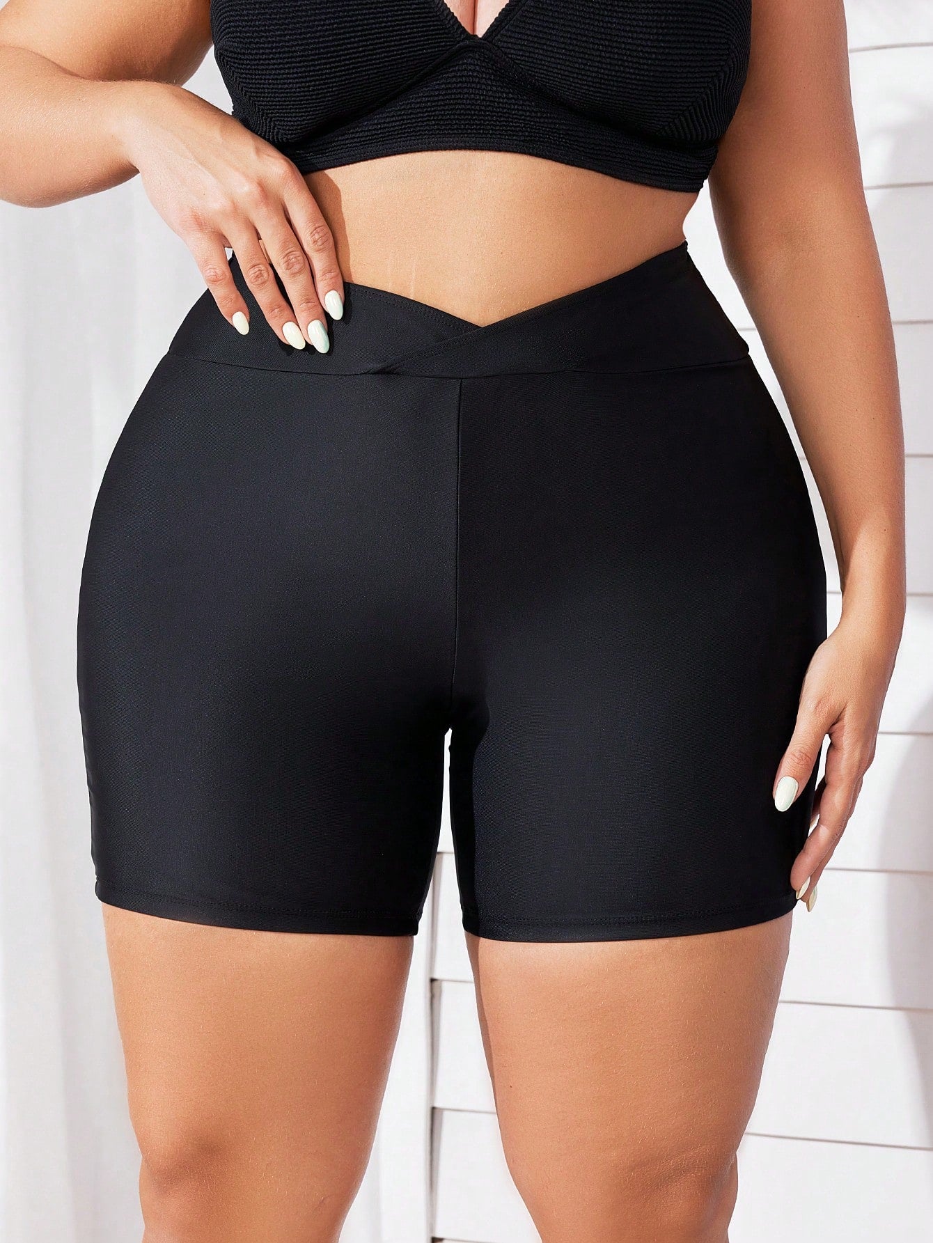 Swim Lushoire Women Plus Size Summer Beach Solid Color Asymmetric Waist Shorts Bikini Bottom