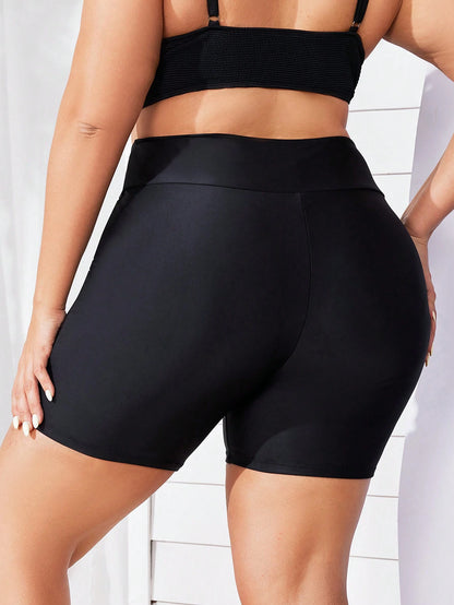 Swim Lushoire Women Plus Size Summer Beach Solid Color Asymmetric Waist Shorts Bikini Bottom