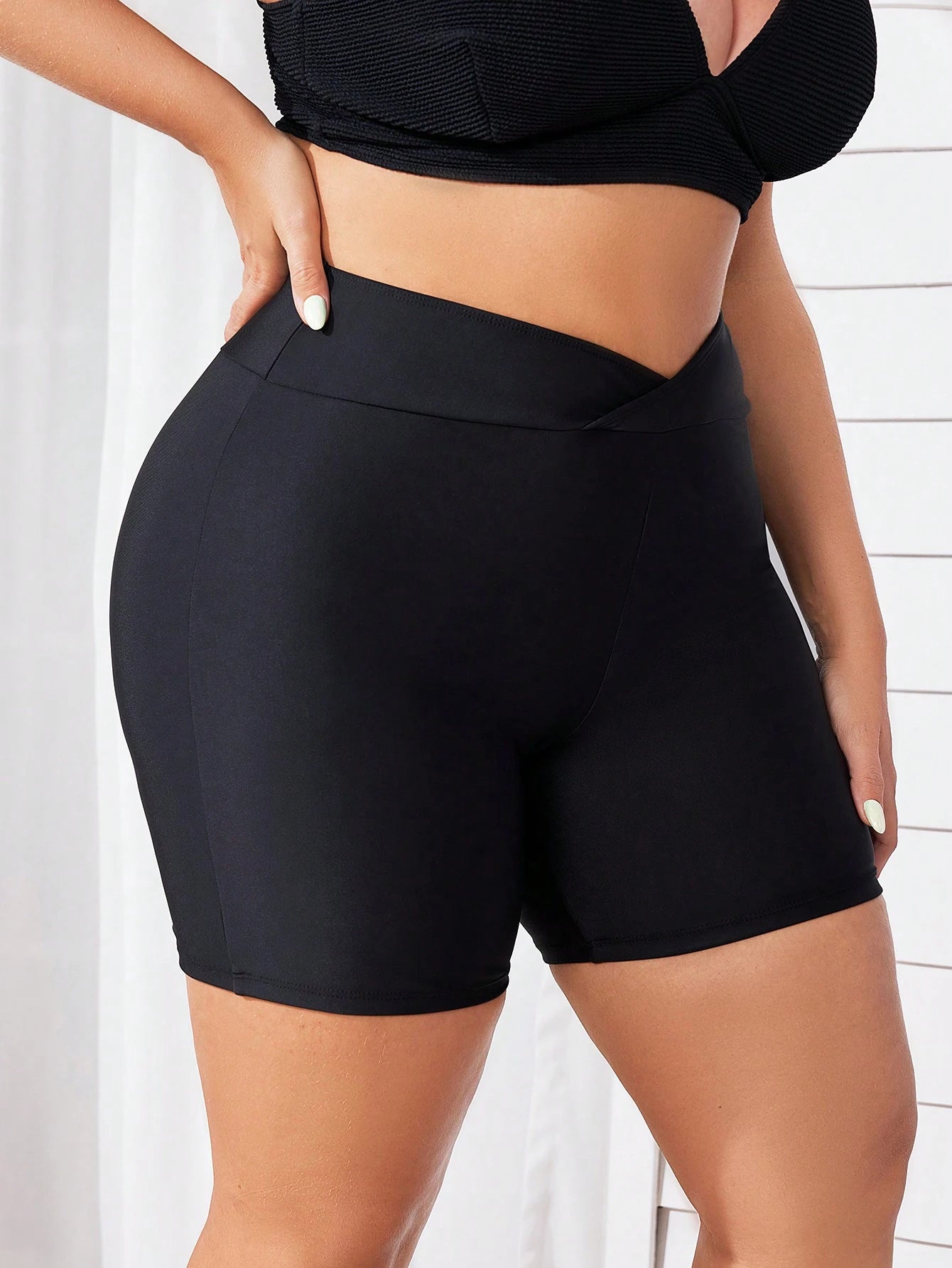 Swim Lushoire Women Plus Size Summer Beach Solid Color Asymmetric Waist Shorts Bikini Bottom