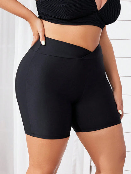 Swim Lushoire Women Plus Size Summer Beach Solid Color Asymmetric Waist Shorts Bikini Bottom