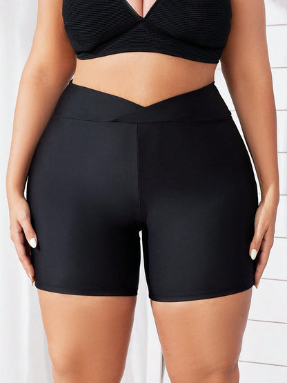 Swim Lushoire Women Plus Size Summer Beach Solid Color Asymmetric Waist Shorts Bikini Bottom