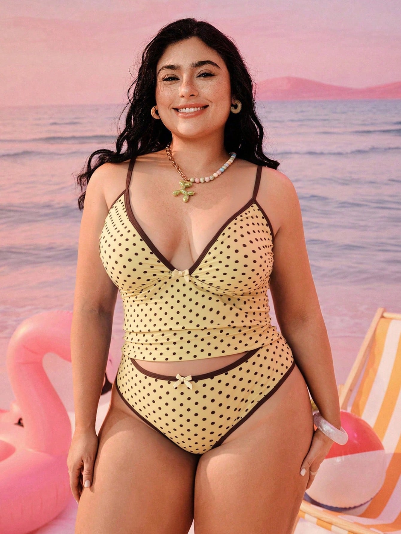 Swim Mod 2026 New Plus Size Women 2-Piece Geometric Print Fashionable Casual Modest Bowknot Adjustable Strap High Waist High Leg Triangle Bikini Swimwear