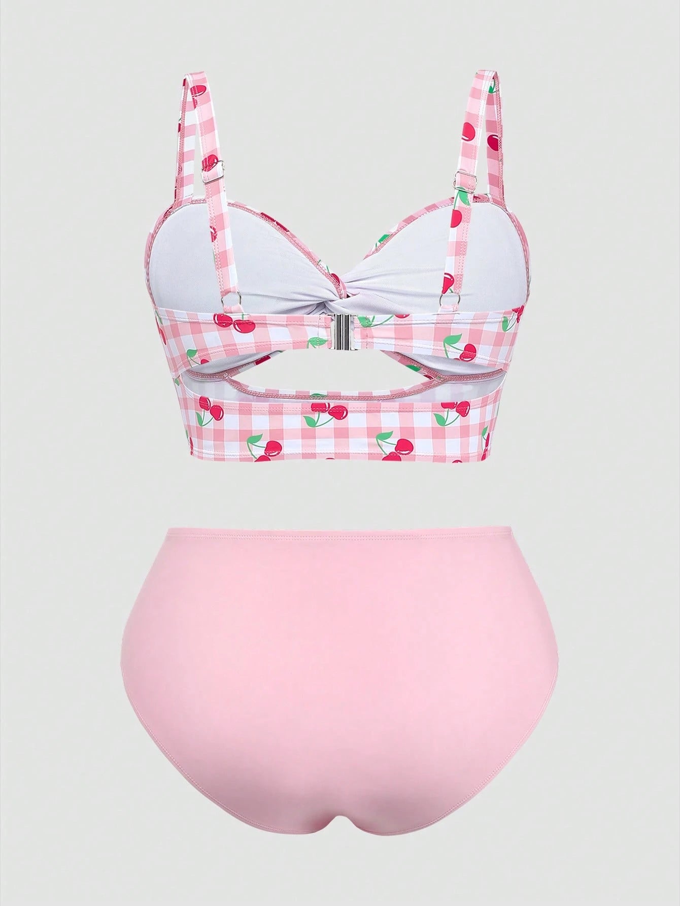 Swim Mod 2026 New Sweet Fruit Plaid Pink Plus Size Women's Bikini Set Beach Summer Flapper 1920s