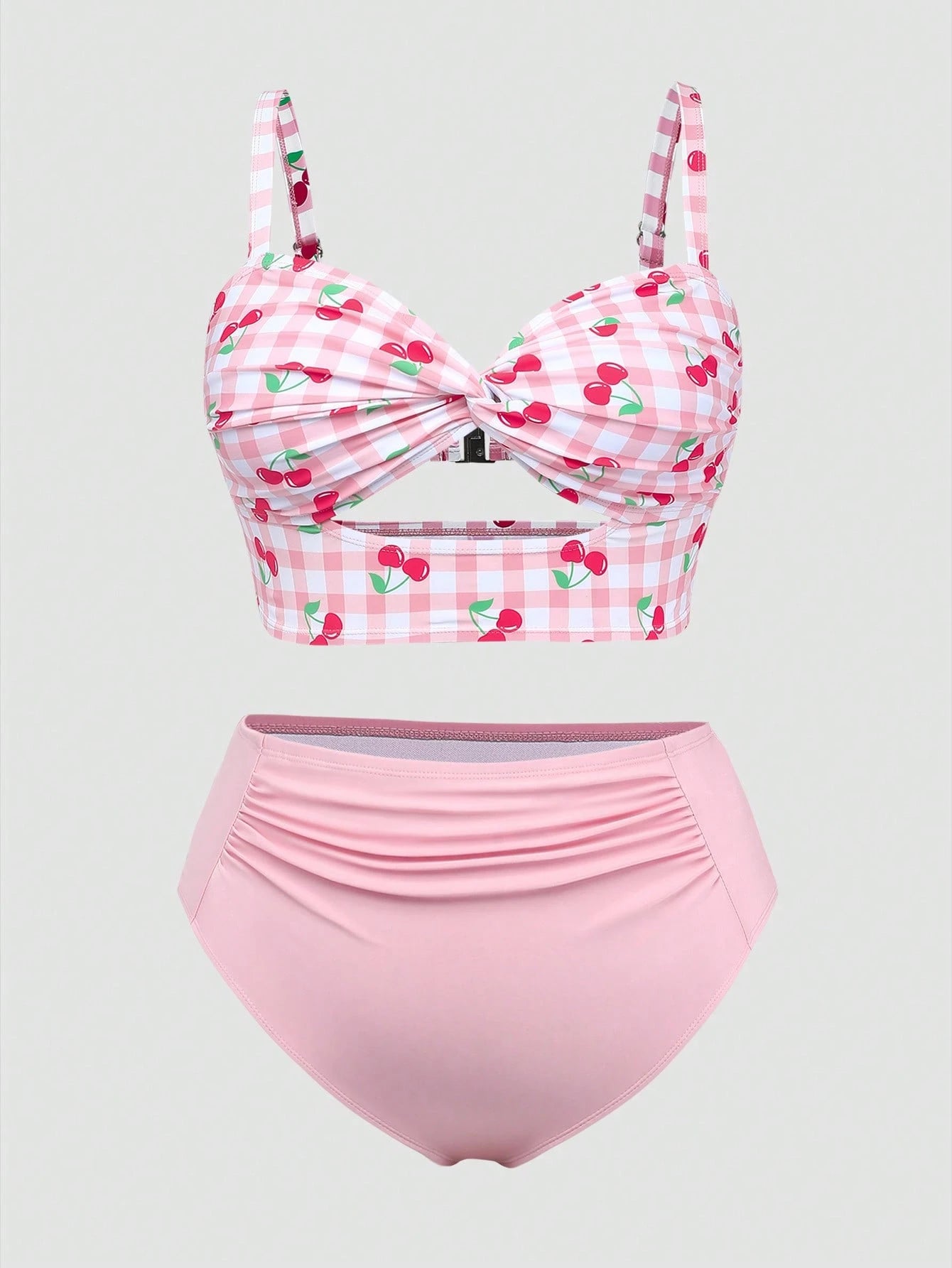Swim Mod 2026 New Sweet Fruit Plaid Pink Plus Size Women's Bikini Set Beach Summer Flapper 1920s