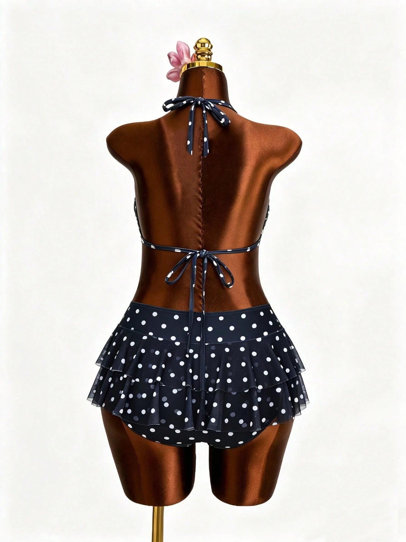 Swim Mod Plus Size Black & White Polka Dot Cute Halter Bikini Set