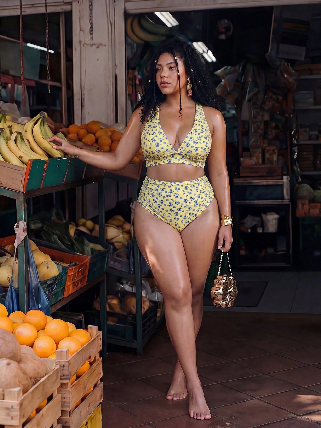 Swim Mod Plus Size Women 2-Piece Random Print Casual Swimsuit Set