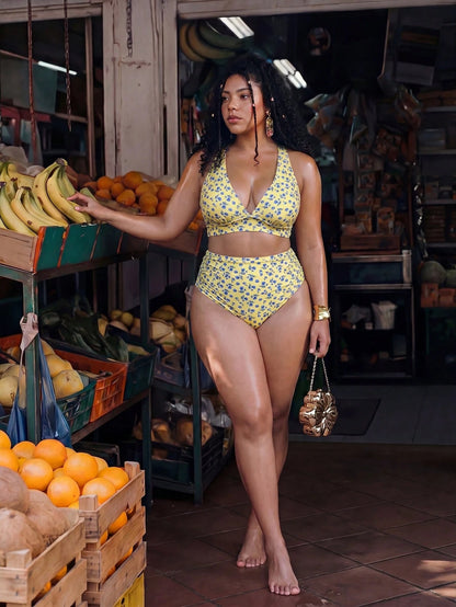 Swim Mod Plus Size Women 2-Piece Random Print Casual Swimsuit Set