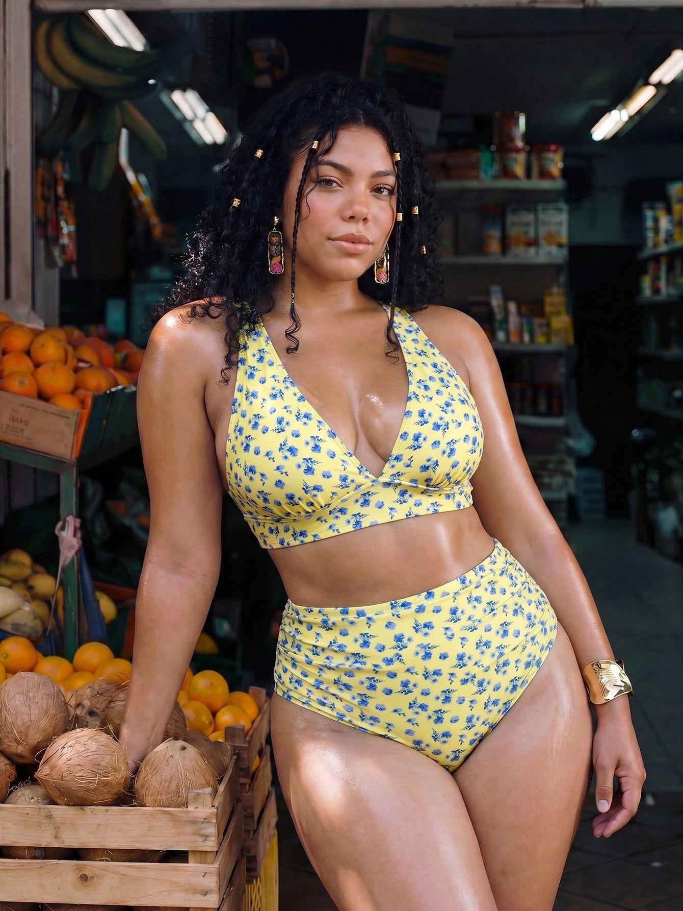 Swim Mod Plus Size Women 2-Piece Random Print Casual Swimsuit Set