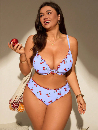 Swim Mod Plus Size Women 2pcs/Set Random Print Padded Tankini Swimwear Set