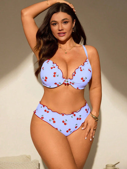 Swim Mod Plus Size Women 2pcs/Set Random Print Padded Tankini Swimwear Set
