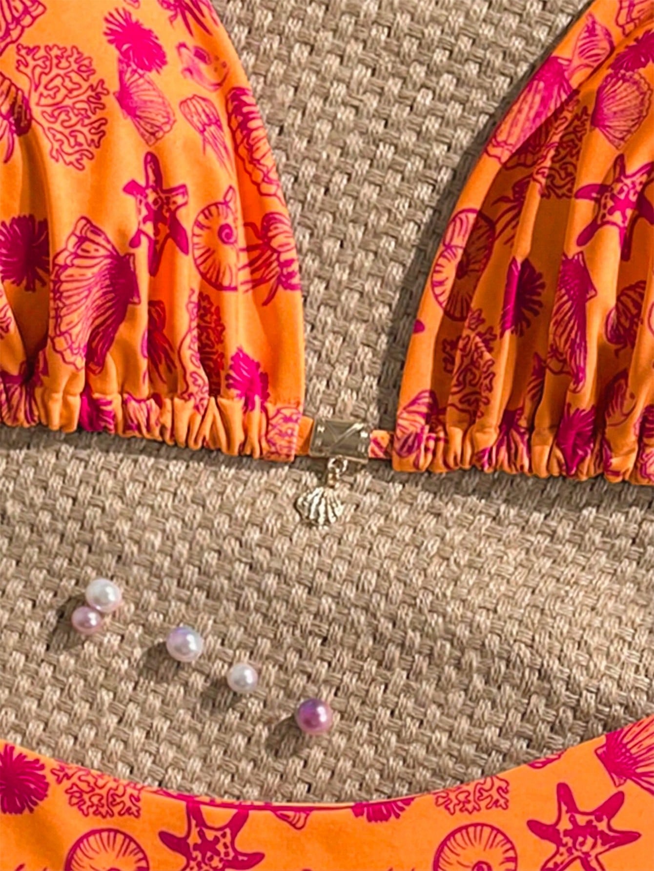 Swim Mod Plus Size Women Seashell Print Sweet Beach Vacation Bikini Set Pink Summer