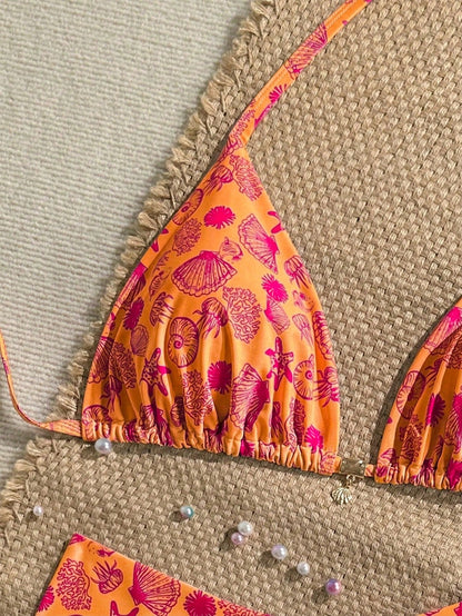 Swim Mod Plus Size Women Seashell Print Sweet Beach Vacation Bikini Set Pink Summer