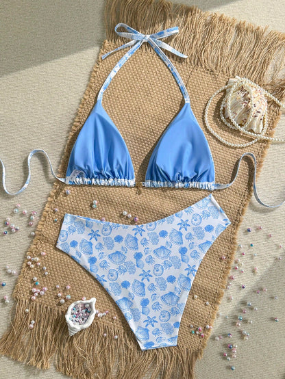 Swim Mod Plus Size Women Seashell Print Sweet Beach Vacation Bikini Set Pink Summer