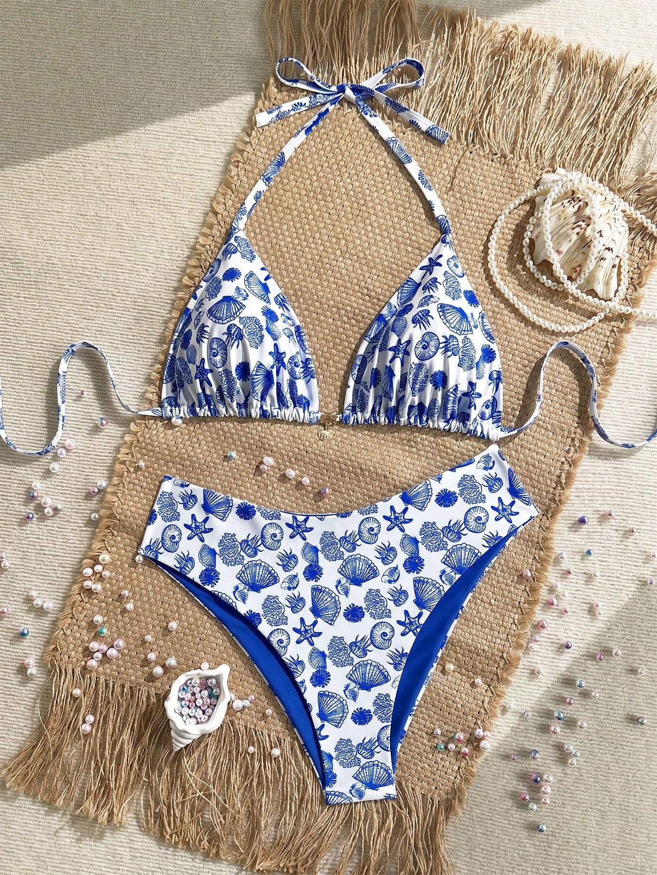 Swim Mod Plus Size Women Seashell Print Sweet Sexy Beach Beach Vacation Vacation Bikini Set White Summer