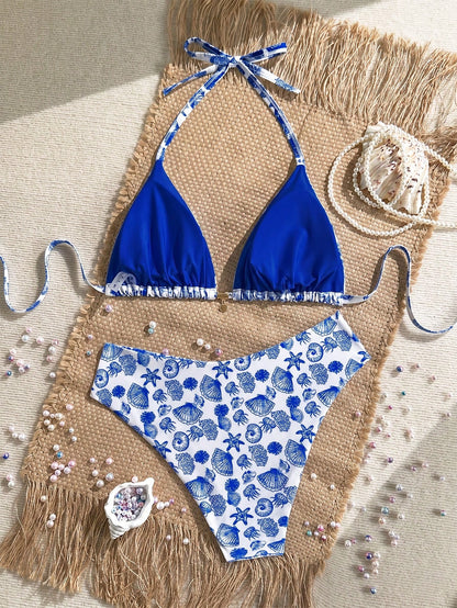 Swim Mod Plus Size Women Seashell Print Sweet Sexy Beach Beach Vacation Vacation Bikini Set White Summer