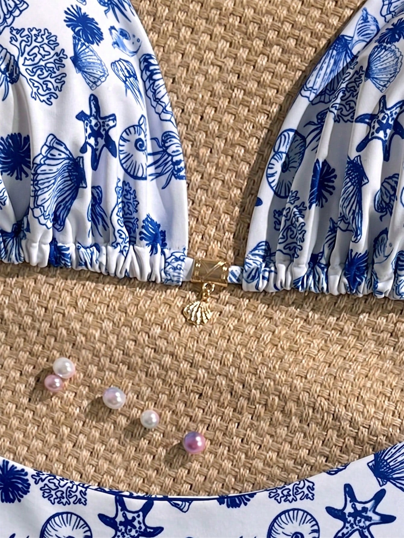 Swim Mod Plus Size Women Seashell Print Sweet Sexy Beach Beach Vacation Vacation Bikini Set White Summer