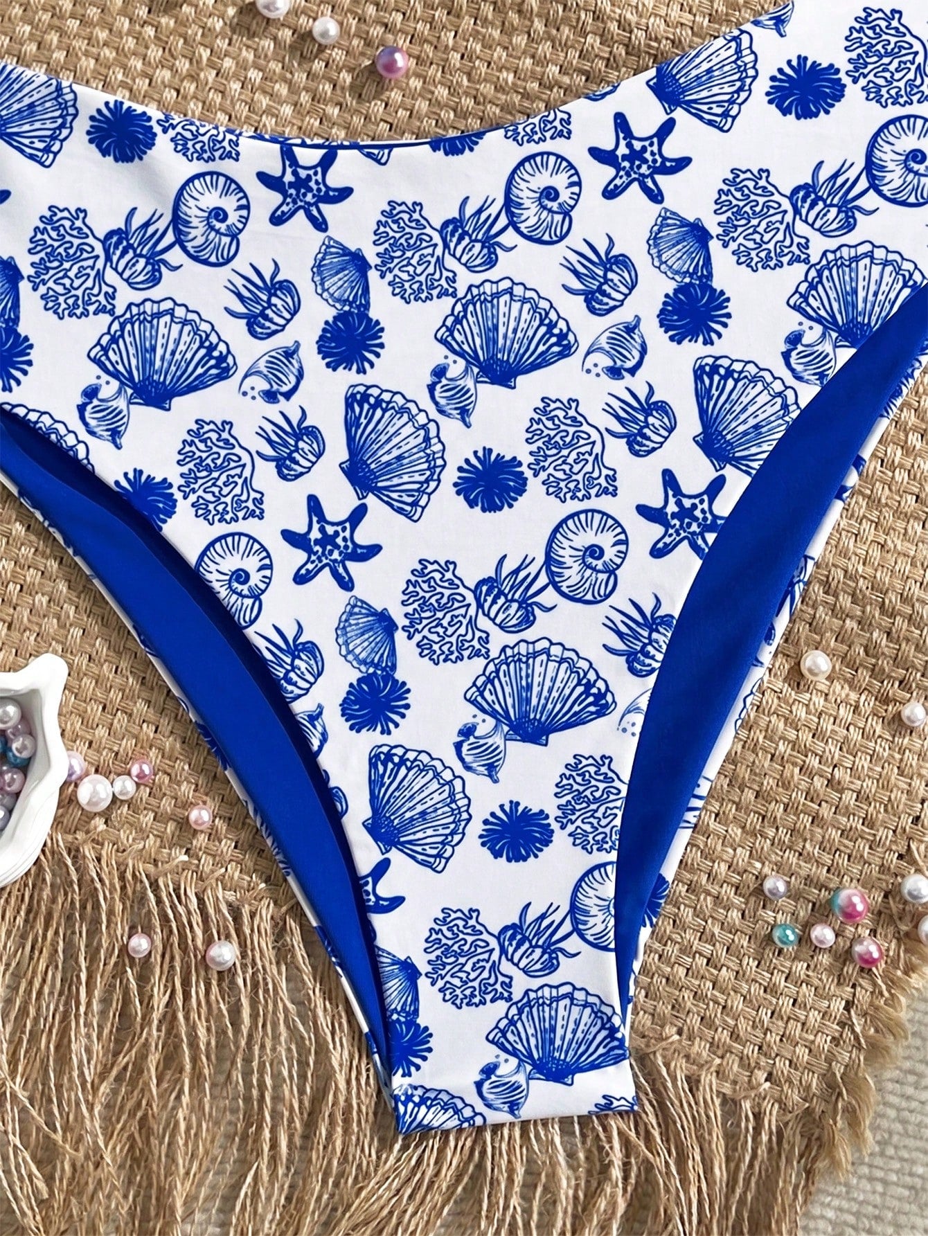 Swim Mod Plus Size Women Seashell Print Sweet Sexy Beach Beach Vacation Vacation Bikini Set White Summer