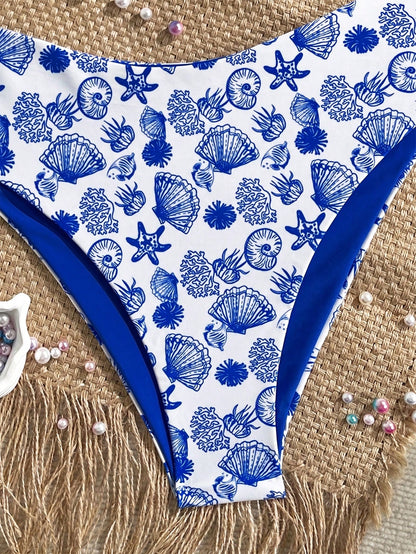 Swim Mod Plus Size Women Seashell Print Sweet Sexy Beach Beach Vacation Vacation Bikini Set White Summer