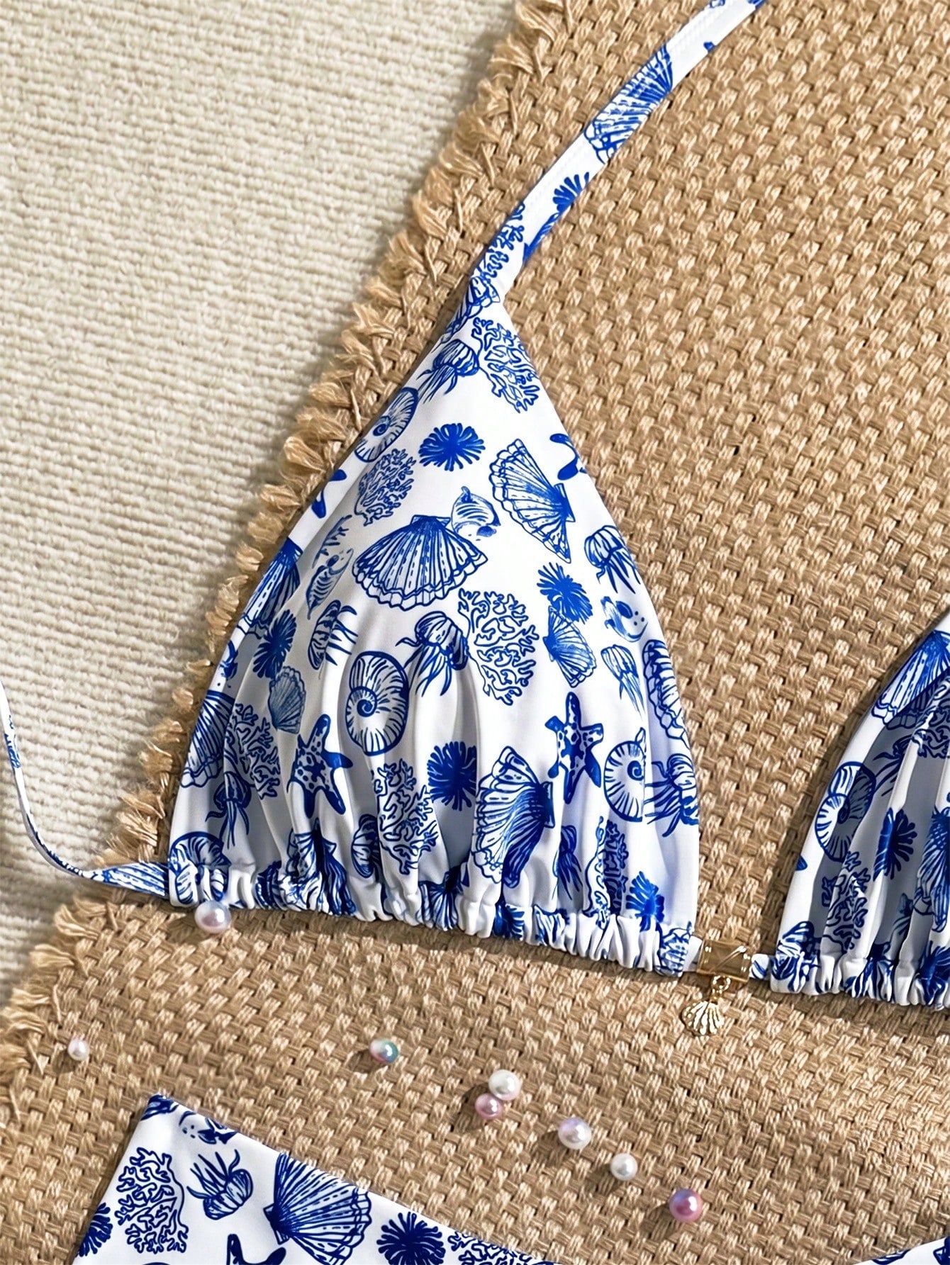 Swim Mod Plus Size Women Seashell Print Sweet Sexy Beach Beach Vacation Vacation Bikini Set White Summer