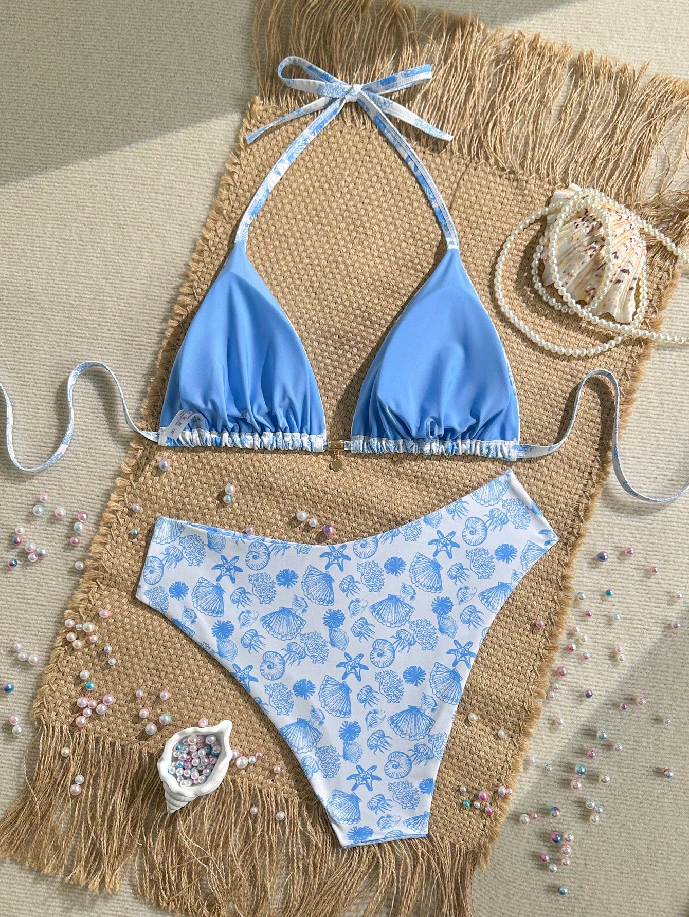 Swim Mod Plus Size Women Seashell Print Sweet Sexy Beach Beach Vacation Vacation Bikini Set White Summer