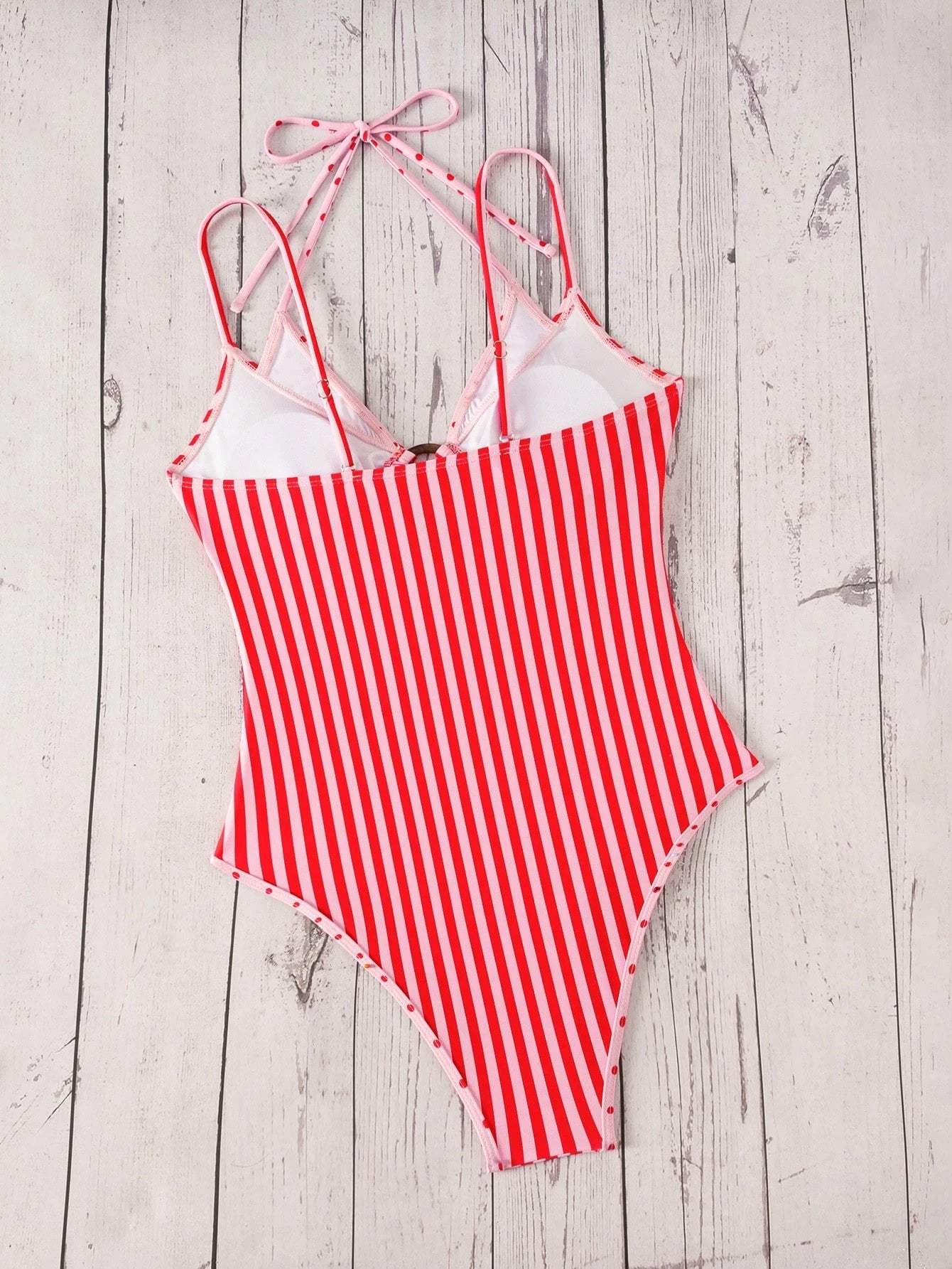 Swim Mod Women's Summer New Beach Swim Fashion Vacation Sweet Cute Color Block Polka Dot Print 2 In 1 Design One-Piece Triangle Bikini Swimsuit Yellow Polka Dot Swimsuit Sexy Halter Neck Backless Suit